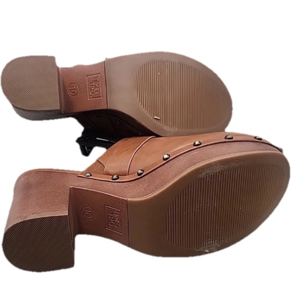 💜Time and Tru Brown Women’s Memory Foam Faux Leather Heel Clogs Size:10 - Picture 4 of 6
